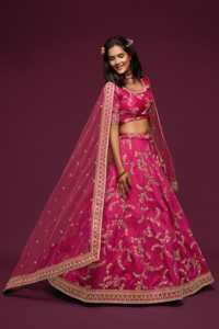 Ensemble Lehenga Choli brodé rose en soie, tenue de mariage pour femmes, robe de fête - Product Image 2