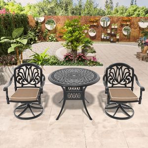 Ensemble de salle à manger 3 pièces en aluminium moulé résistant aux intempéries, comprenant 2 chaises pivotantes et une table ronde de 35,43 po avec cadre noir pour jardins - Product Image 1