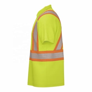Hi-Vis Two-Tone Safety <b>Polo</b> Shirt Short Sleeve <b>Orange</b> Reflective Tape Workwear Men's Quick Dry Woven Fabric - Product Image 6