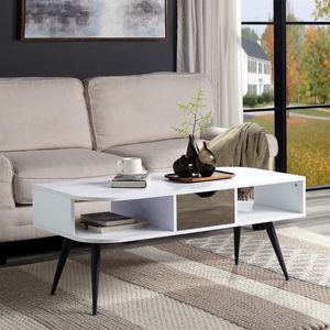 <b>White</b> and Black Rectangular <b>Coffee</b> <b>Table</b> with 1 Storage Drawer - Product Image 2