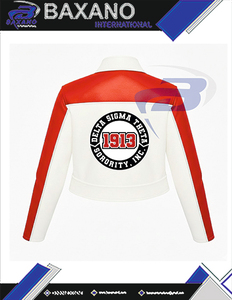 Delta | Sigma | Theta Sorority Devastating Divas PU Leather Women's <b>Racer</b> <b>Jacket</b> Cropped Slim Fit Silhouette Motorbike Racing - Product Image 6