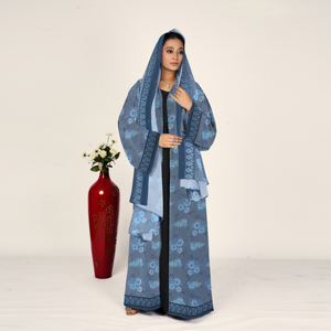 Abaya de Chifón con Motivo Floral y Pañuelo Drapeado para la Cabeza, Manga Fluida Abierta por Delante, Ropa Islámica Modesta para Mujer, para Oración del Eid y Ramadán - Product Image 5