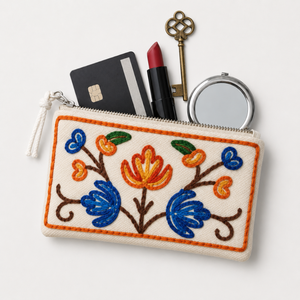 Kashimi Handcrafted Cotton Flat Pouch Assorted Set Bridal Gift Durable Lightweight Floral Design Aari Embroidery Sustainable - Product Image 4