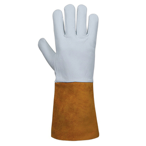 Custom White Cowhide Leather Welding <b>Gloves</b> Heat Resistant Safety Work <b>Gloves</b> with Textured Grip <b>Long</b> Elbow Cuff for Welding - Product Image 2