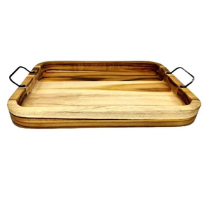 Bandeja de Servir Hecha a Mano de Madera con Asas de Latón, Acabado en Cuero, Duradera, Ecológica, de Grado Comercial para Uso en Restaurantes - Product Image 5