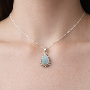 Pendentif en larimar naturel en forme de larme en argent sterling 925, bijou artisanal en pierre précieuse larimar bleue, collier bohème pour femme - Product Image 3