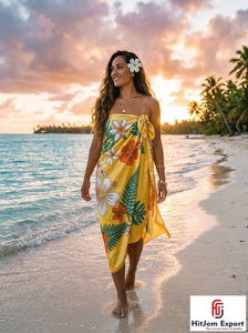 Custom Hawaiian Woven Dot Pareo Sarong Floral Print <b>Beach</b> Wrap Lightweight Tropical Resort Wear OEM ODM Manufacturer Supplier - Product Image 5