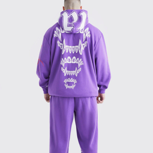 <b>Men's</b> <b>Purple</b> Hooded Tracksuit Set Streetwear Solid Design Regular Fit Autumn Cotton Joggers Side Pockets Breathable Windproof - Product Image 5