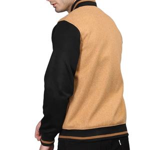 <b>Men's</b> Woolen Varsity <b>Jacket</b> Solid Color Stand Collar Regular Sleeve Winter Casual Wear Eco-Friendly Waterproof Black and Tan - Product Image 1
