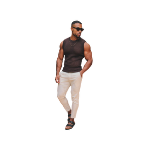 Men Knitted Sleeveless Tank Top Solid Color O-Neck Casual Breathable Cotton Muscle <b>Tee</b> <b>White</b> Pants Sandals Look - Product Image 1