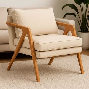 Sillón Tapizado de Estilo Nórdico con Estructura de Madera Maciza para Muebles de Interior - Product Image 1
