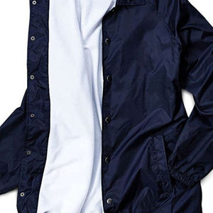 Blouson unisexe bleu marine avec fermeture boutonnée et col marin, vêtement d'extérieur en polyester résistant à l'eau pour adultes - Product Image 3