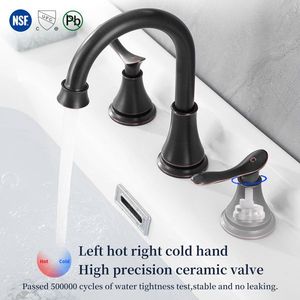 Rubinetto per lavabo bagno da 8 pollici in bronzo lucidato a olio, con 2 maniglie, 3 fori, bocca girevole a 360 gradi, per lavabo da appoggio - Product Image 2