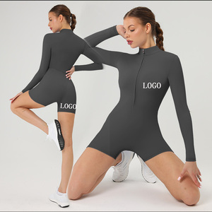 Mono de yoga de alta calidad con cuello simulado y cremallera de un cuarto, con logo personalizado, elástico, para mujer, conjunto de ropa deportiva para gimnasio - Product Image 1