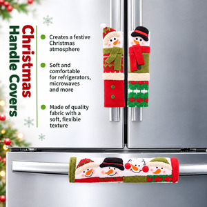 Housses de poignée de réfrigérateur de Noël, Père Noël, Bonhomme de neige, ensemble de décoration festive pour poignées d'appareils de cuisine - Product Image 1