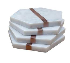 Hexagonal Metal Plus Engraving Marble <b>Coaster</b> Personalized Round Cup Mat Easy to Clean <b>Placemats</b> Marble <b>Coaster</b> <b>Set</b> - Product Image 1