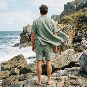 Conjunto de Ropa de Playa y Streetwear Transpirable de 2 Piezas para Hombre, Cuello Redondo, Corte Holgado, Felpa de Algodón 220-280gsm, Camiseta y Pantalones Cortos Casuales de Verano - Product Image 5