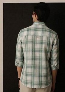 Chemise décontractée à double boutonnage pour homme, à carreaux, manches longues, col rabattu, en lin et coton respirant, ODM, vêtements d'été, Enovate Karnataka - Product Image 2