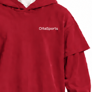 Crimson <b>Red</b> Double Layer <b>Hoodie</b> Oversized Layered Sleeve Pullover Drop Shoulder Heavyweight Casual Streetwear Hooded Sweatshirt - Product Image 5