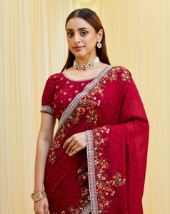 Sari de Mezcla de Seda Bordado Estilo Bollywood KV (Púrpura) - Product Image 1
