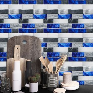 12 pièces bleu gris marbre effet PVC carreaux auto-adhésifs résistant à l'eau Peel Stick papier peint pour cuisine facile bricolage rénovation de la maison - Product Image 4