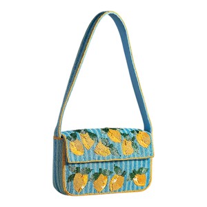 Bolso de Hombro Hecho a Mano con Parches Geométricos y Cuentas |   Bolso de Mano Tipo Clutch con Solapa Abstracta Vibrante y Colorida para Mujer - Product Image 5