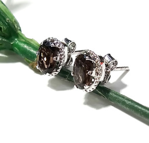 Natural Black Smoky Quartz Oval Stud <b>Earrings</b> Solid 925 Sterling <b>Silver</b> Handmade Gemstone Jewelry Certified Elegant <b>Men</b> Women - Product Image 6
