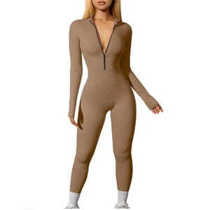 Conjunto Deportivo de Yoga para Mujer, de una Pieza, con Cremallera y Manga Larga, Ropa Deportiva para Gimnasio, de Algodón - Product Image 3