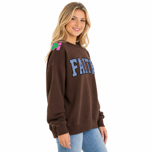 เสื้อสเวตเชิ้ตคอกลมผู้หญิง FAITH ลายตารางหมากรุก แต่งผ้าทวิลล์ คอเต่า ทรงโอเวอร์ไซส์ หลวม สวมใส่สบาย แบบสั่งทำพิเศษ - Product Image 2