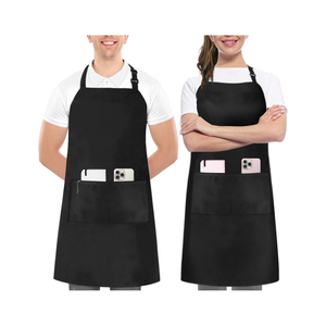 ผ้ากันเปื้อนสีดำแบบ unisex รุ่นล่าสุดปี 2026 พร้อมกระเป๋า สำหรับพนักงานร้านอาหาร บาร์ พนักงานเสิร์ฟ ผ้าทอ ปิดด้วยกระดุมแป๊ก ใช้เป็นเครื่องแบบ - Product Image 1