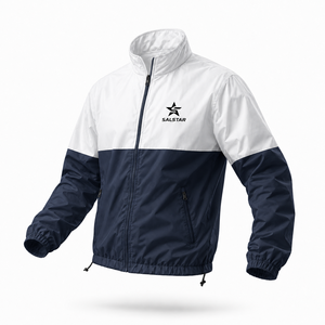 Custom High Quality <b>Men</b>’s Sports Track <b>Jacket</b> Windbreaker Training Two Tone <b>White</b> Blue <b>Jacket</b> Polyester Athletic Teamwear <b>Jacket</b> - Product Image 1