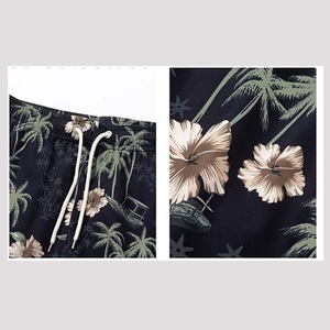 Custom Casual Swimwear Beachwear Button Fly Cargo Shorts Heat-<b>Transfer</b> Printed Floral Sexy Swim Trunks Men's 100% Cotton - Product Image 6