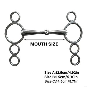 Mors à 3 anneaux en métal pour cheval, embout articulé, accessoire équestre - Product Image 3