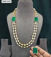 Collier double couche vert menthe finition or de luxe avec bague assortie, bijoux de créateur pour mariage, fête et mariée