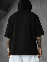 T-shirt à capuche pour homme à manches courtes avec cordon de serrage, coupe décontractée ample, respirant, doux pour la peau, confort oversize idéal pour le style urbain