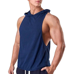 Chaleco Deportivo con Capucha sin Mangas para Hombre, Mezcla de Algodón, para Gimnasio, Entrenamiento, Musculación, con Cordón Ajustable, Estilo Urbano, Venta al por Mayor - Product Image 4