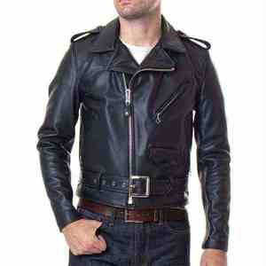 Chaqueta de Cuero Negra Clásica para Hombre, Chaqueta de Motociclista de Cuero Vacuno Auténtico con Cierre de Cremallera y Bolsillos Elegantes - Product Image 1