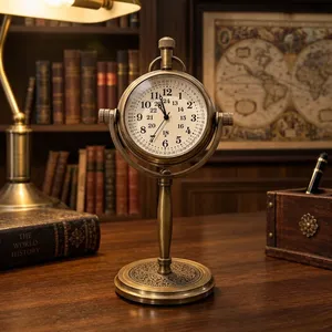 Horloge de bureau vintage en laiton, horloge de table nautique antique steampunk, horloge décorative maritime, horloge classique rétro pour bureau, salle d'étude, bibliothèque - Product Image 5