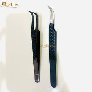 Pince à épiler professionnelle Bellus International en acier inoxydable pour extensions de cils, pointe incurvée noire de haute qualité, prise ferme, OEM - Product Image 5