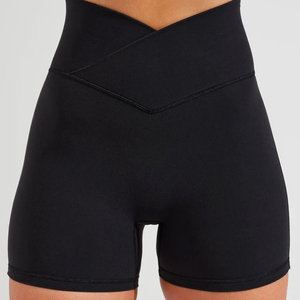 Shorts Deportivos de Cintura Alta para Mujer, Diseño Cruzado, Color Morado Sólido, Transpirables, Ajustados, para Gimnasio y Fitness - Product Image 5