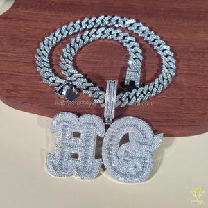 จี้เพชรโมอิสซาไนต์แบบกำหนดเองได้ "HG" พร้อมสร้อยคอแบบฮิปฮอป ประดับเพชรเต็มเส้น ขายส่ง - Product Image 1