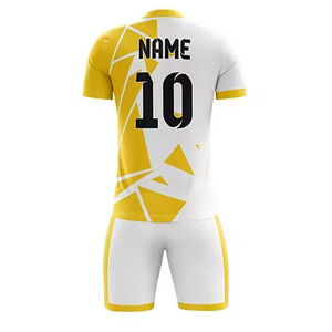 Daizen Star Custom Soccer Jersey Set White Yellow Geometric Print Sublimated Moisture Wicking Short Sleeve Crew Neck Unisex - Product Image 2