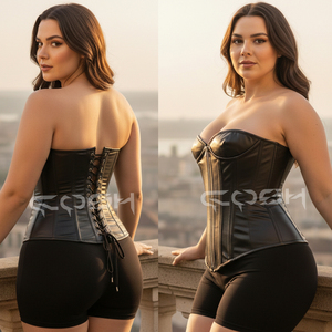 Corset Bustier en Cuir Noir Amincissant, Serre-Taille Sans Bretelles, Top Corset de Soirée avec Dos Ajustable à Lacets - Product Image 4