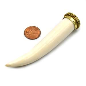Hand <b>Crafted</b> Natural Ox Bone Tusk Pendant: 3.5 Inch Horn Focal with Metal Cap - Product Image 5