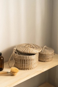 Juego de 2 cestas de almacenamiento hechas a mano con mimbre de algas marinas, venta al por mayor, ecológicas, hechas en Vietnam. - Product Image 6