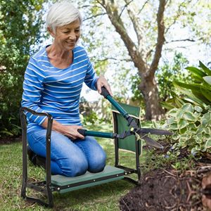 Banc de jardin pliable avec grande pochette latérale pour outils, siège genouillère facile à plier pour le transport et le rangement, en EVA et fer - Product Image 2