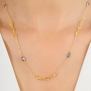 NOVA 18K Yellow Gold Multi Gemstone Chain Necklace-Daily Wear - Product Image 1