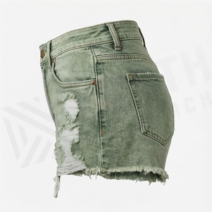 Shorts de Mezclilla para Mujer, Cintura Alta, Estilo Desgastado, Lavado a la Piedra, Color Personalizado, Moda Veraniega - Product Image 3