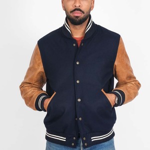 Blouson Bomber Varsity Personnalisé pour Homme en Laine et Cuir – Corps en Laine Premium, Manches en Cuir Véritable, Poignets Côtelés et Boutons Pression – Style Urbain - Product Image 1