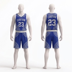 Uniforme de Baloncesto Personalizado, Conjunto de Camiseta y Pantalones Cortos con Estampado Tribal Azul y Blanco, Ropa Deportiva Profesional Transpirable para Equipos - Product Image 1